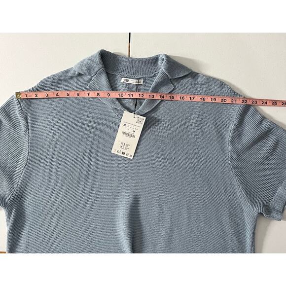 Zara powder blue KNIT POLO SHIRT sweater Size XL NWT $50 - Picture 5 of 7